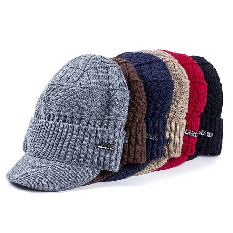 Knitted Warm Hat with Visor - Happy Health Star